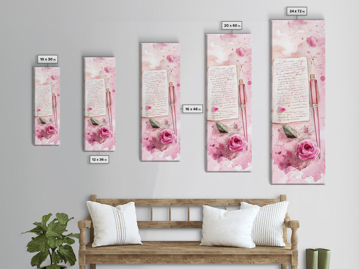 Romantic Pink Rose Painting Framed Canvas Print, Light Pink Wall Art, Floral Bedroom Art, Gift Idea For Her, Rose Botanical Prints