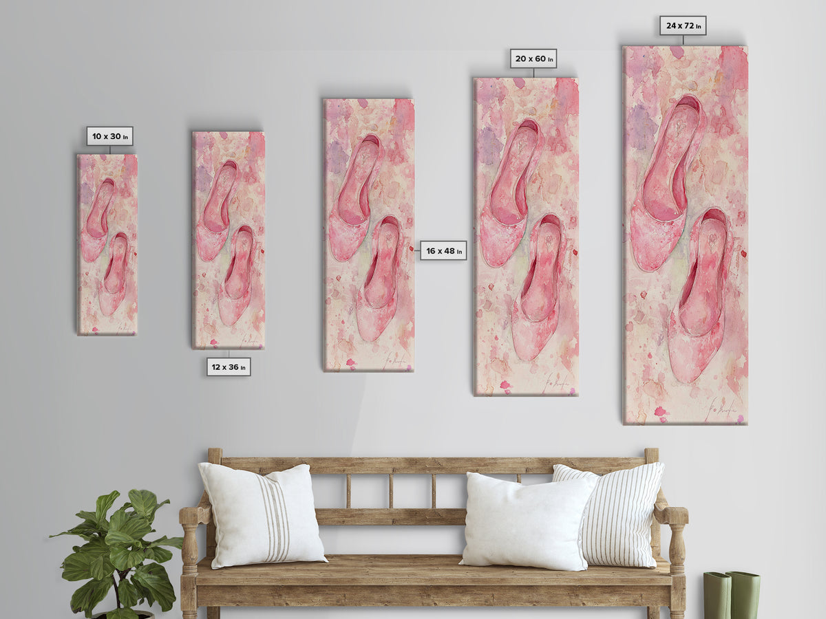 Ballet Flats Pink Abstract Canvas Print, Light Pink Wall Art, Whimsical Rustic Decor, Minimalist Living Room Art, Above Bed Artwork
