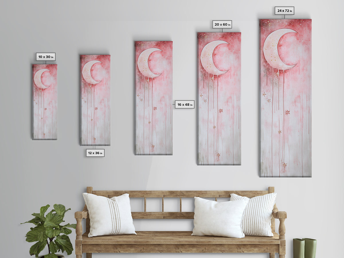 Crescent Moon Illustration Canvas Print Wabi Sabi Art Minimalist Bedroom Artwork Moon Oil Painting Rustic Fall Wall Decor Gift