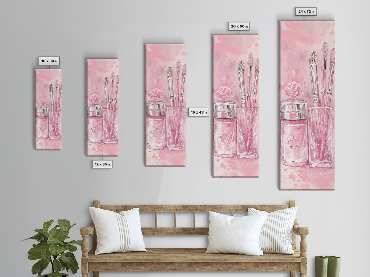 Delicate Makeup Illustration Canvas Print Pink Abstract Art Feminine Wall Decor Light Pink Wall Art Gift Idea Unique Painting