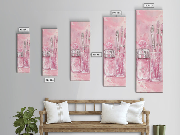 Delicate Makeup Illustration Canvas Print Pink Abstract Art Feminine Wall Decor Light Pink Wall Art Gift Idea Unique Painting