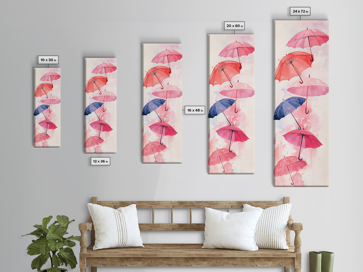 Vibrant Umbrellas Framed Canvas Print in Pink Orange Wall Art Style Perfect Whimsical Vertical Art for Dorm or Playful Decor