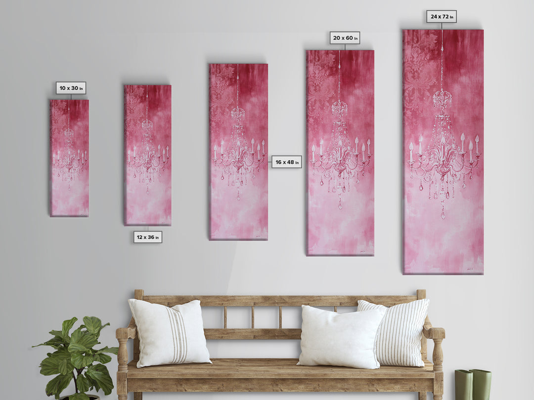 Crystal Chandelier Framed Canvas Print in Pink Abstract Art Perfect Above Sofa or Guest Room Art with Rustic and Glam Style