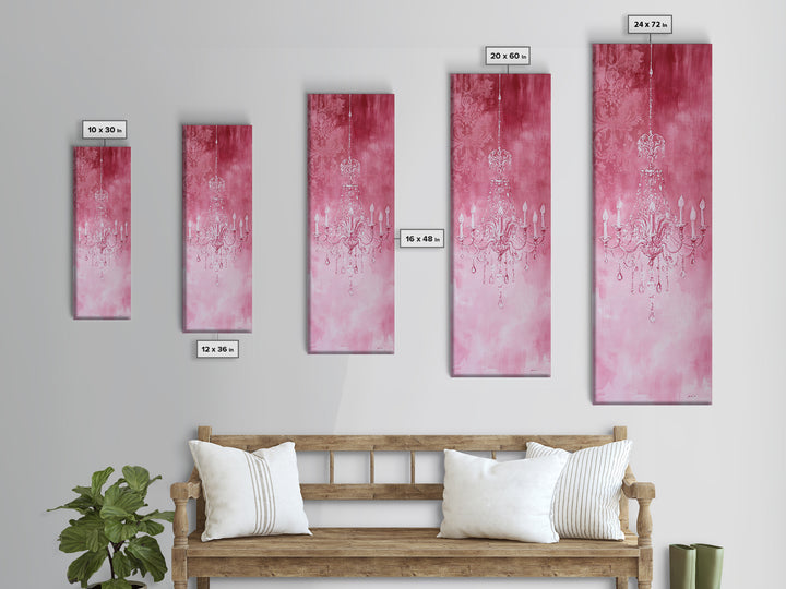 Crystal Chandelier Framed Canvas Print in Pink Abstract Art Perfect Above Sofa or Guest Room Art with Rustic and Glam Style