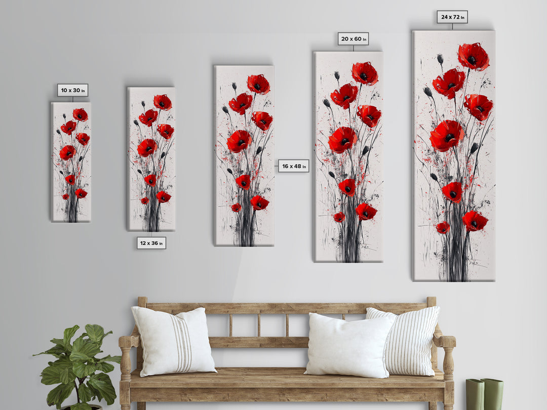 Bright Red Poppy Flower Art Framed Canvas Print Wildflower Painting Botanical Prints Modern Office Rustic Farmhouse Art