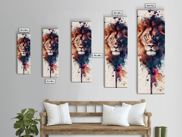 Canvas Print Lion Wall Art African Art Whimsical Style Long Narrow Wall Art Guest Room Decor Safari Animal Painting Christmas Gift