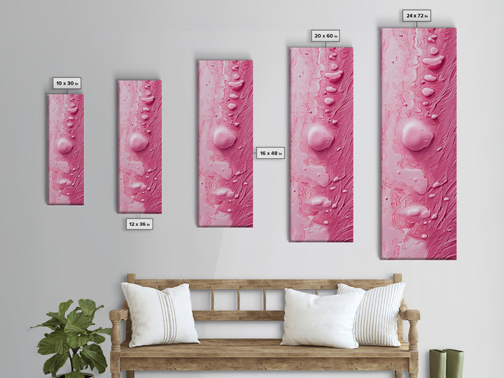 Pink Texture Abstract Framed Canvas Print, Minimalist Blotter Art in Light Pink Tones, Skinny Wall Art for Modern Bedroom or Office