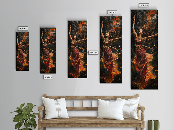 Dancing Woman Framed Canvas Print, Fiery Dark Romance Painting, Original Vertical Art for Bold Bedroom or Statement Living Room Decor
