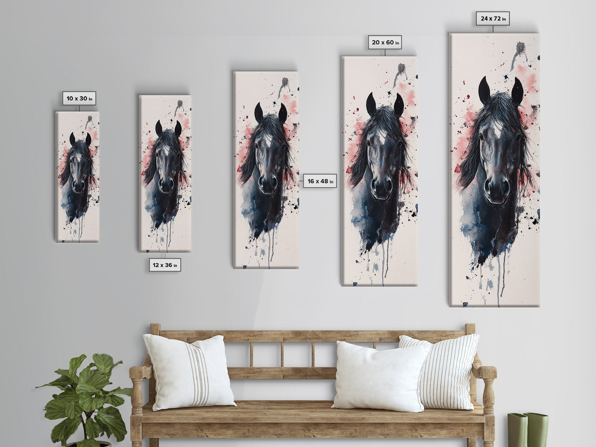 Black Horse Portrait Canvas Print Rustic Farmhouse Art Horse Wall Art Tall Skinny Art Vertical Rustic Living Room Wall Decor