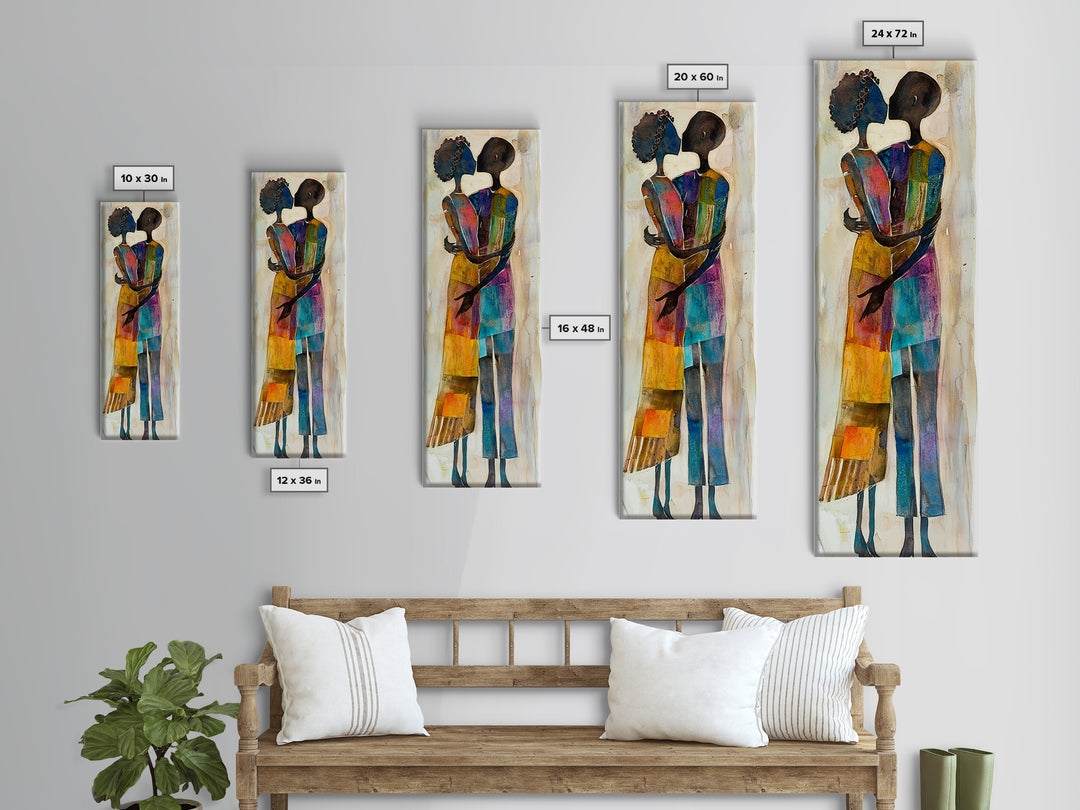 Afrocentric Couple Dancing Framed Canvas Print Colorful Abstract Painting Black Love Home Decor Tall Narrow Art Gift Idea