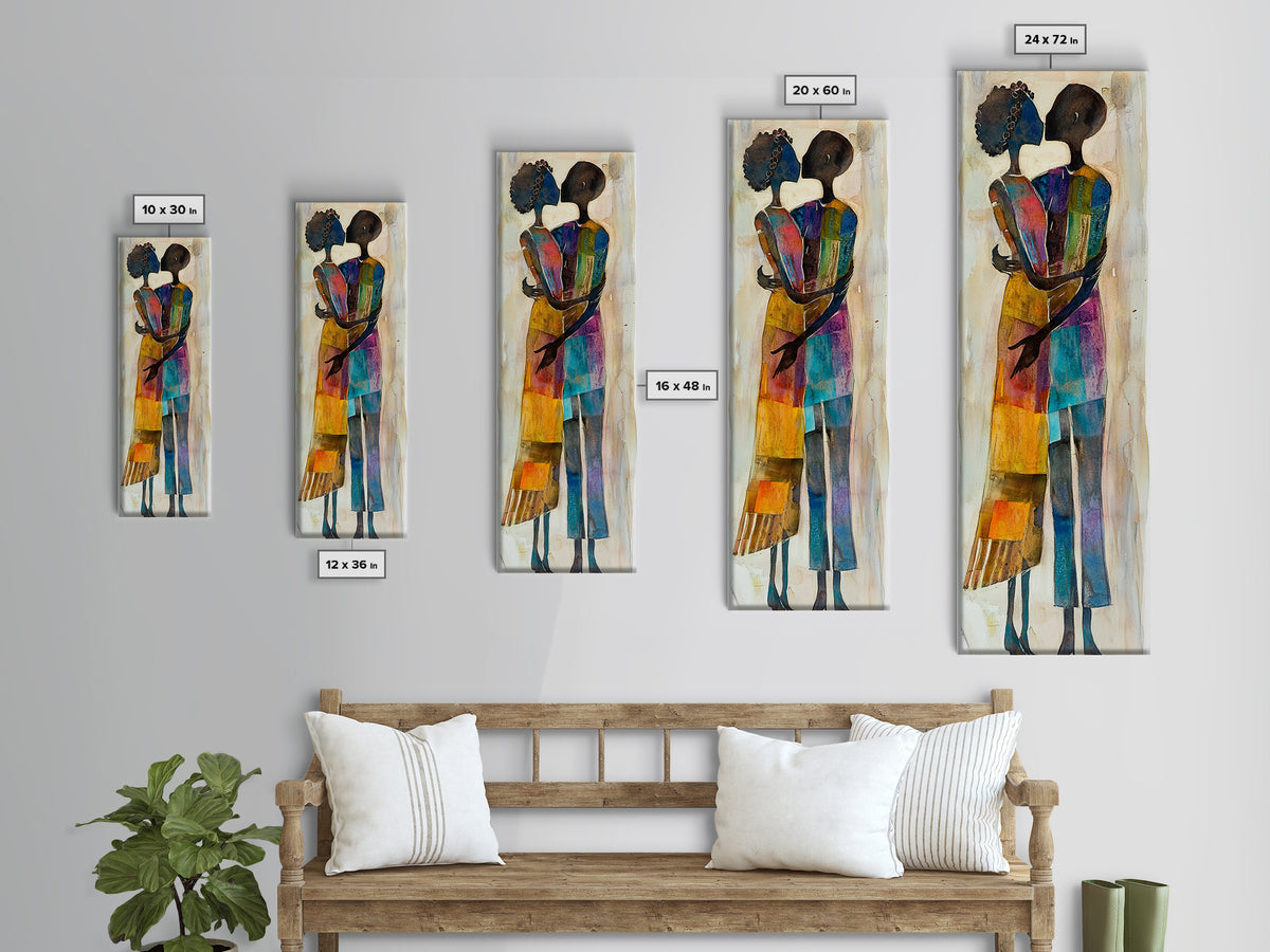 Afrocentric Couple Dancing Framed Canvas Print Colorful Abstract Painting Black Love Home Decor Tall Narrow Art Gift Idea