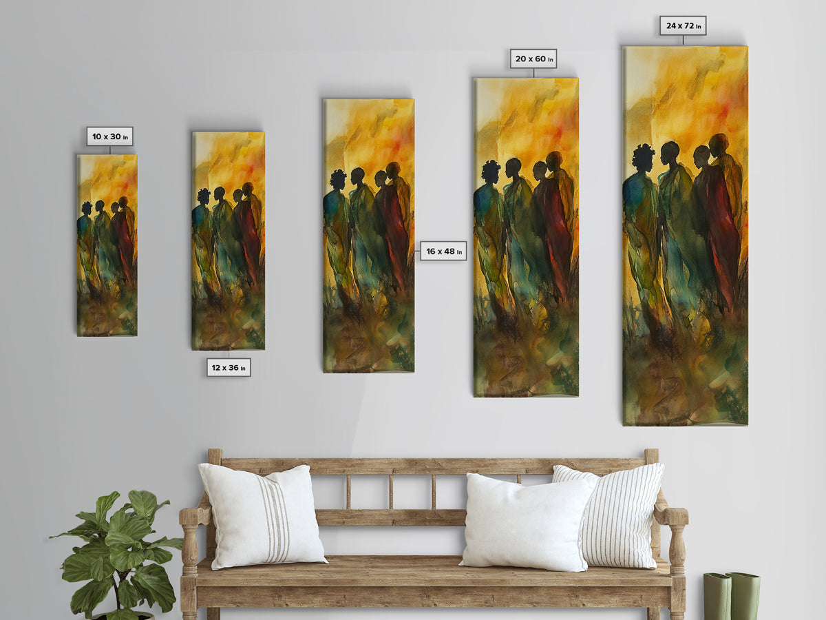 Golden Silhouettes Framed Canvas Print African Inspired Art Sunset Hues Moody Abstract Living Room Wall Art Fall Home Decor