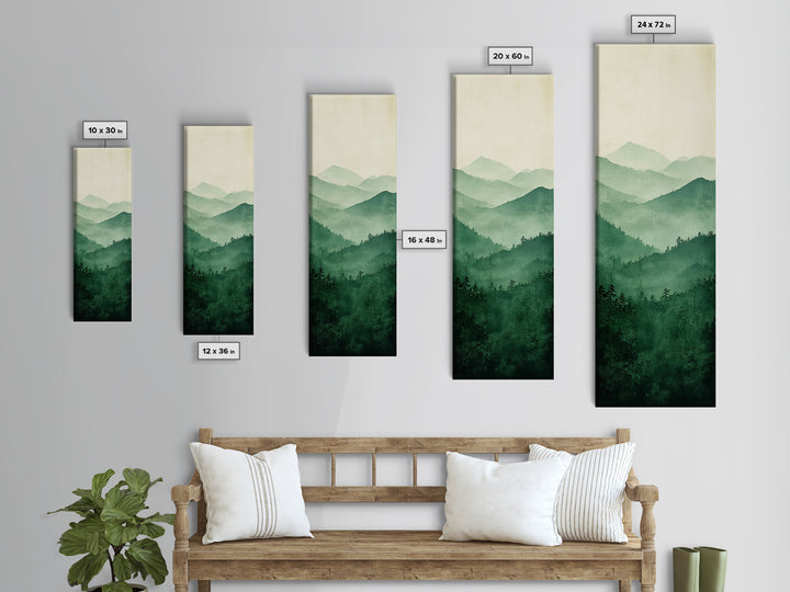 Smoky Mountain Layers Framed Canvas Print Serene Landscape Painting Green Nature Scene Above Sofa Art Living Room Decor