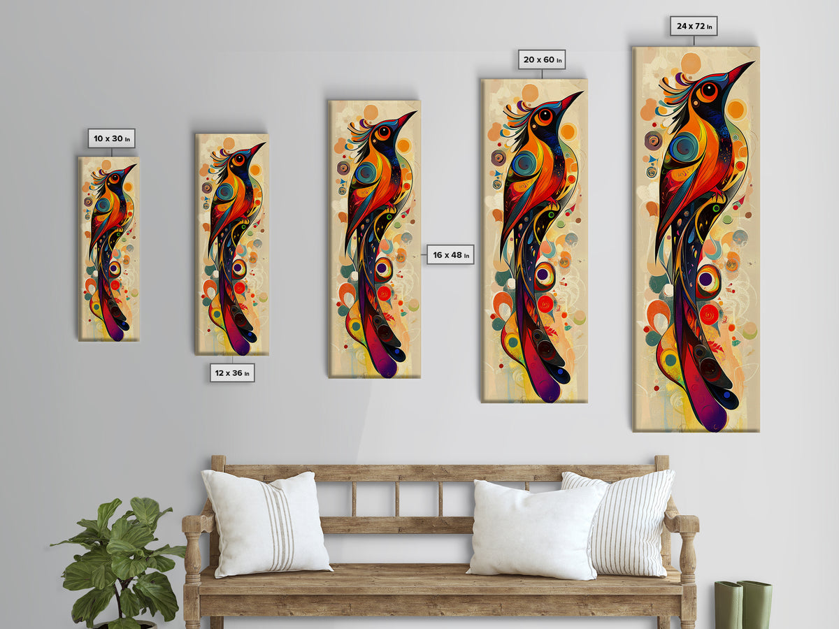 Bold Bird Design Framed Canvas Print Vibrant Peacock Wall Art Modern Whimsical Art Living Room Accent Bird Lover Gift Idea