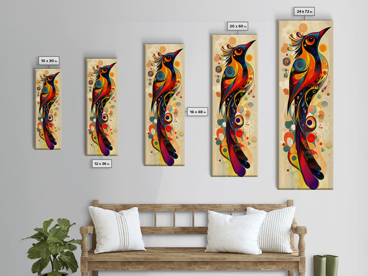 Bold Bird Design Framed Canvas Print Vibrant Peacock Wall Art Modern Whimsical Art Living Room Accent Bird Lover Gift Idea