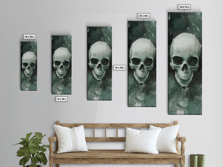 Minimalist Skull Canvas Print in Dark Green Tones, Wabi Sabi Art with Rustic Decor Style, Perfect for Unique Wall Art Accent