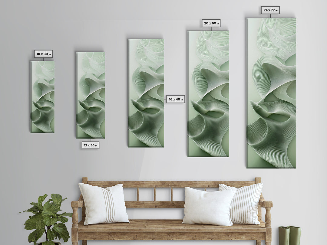 Sage Green Vertical Framed Canvas Print, Abstract Botanical Artwork, Wabi Sabi Minimalist Wall Art, Living Room Decor, Original Artwork