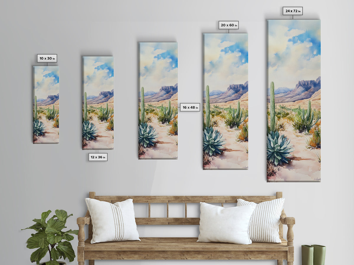 Desert Landscape Framed Canvas Print, Southwest Rustic Wall Art, Cactus Painting, Farmhouse Living Room Decor, Gift Idea for Him