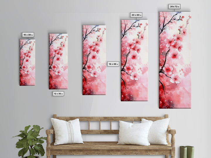 Cherry Blossom Framed Canvas Print, Japanese Inspired Wall Art, Pink Botanical Artwork, Minimalist Living Room Decor, Gift Idea