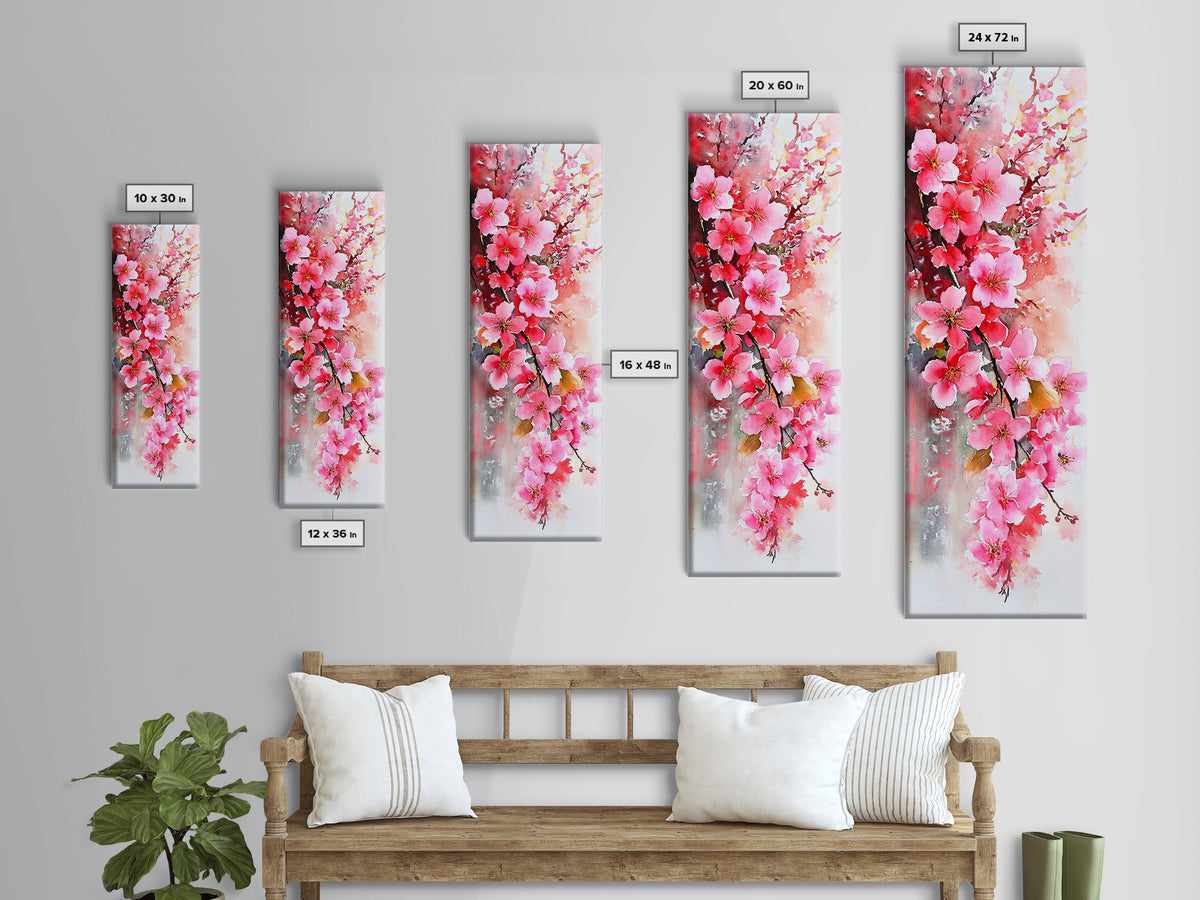 Canvas Print Pink Cherry Blossom Art, Japanese Inspired Wall Decor, Romantic Botanical Artwork, Gift Idea for Bedroom or Living Room
