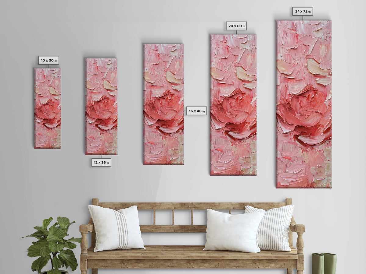 Abstract Pink Rose Textured Canvas Print, Light Pink Botanical Wall Art, Rose Painting Bedroom Art, Minimalist Floral Artwork