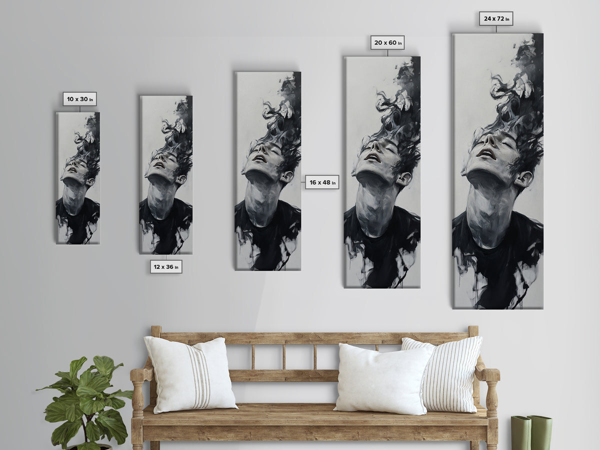 Dark Smoke Wall Art Framed Canvas Print Gothic Fantasy Decor Moody Painting Vertical Art Gift Idea Gothic Art Print