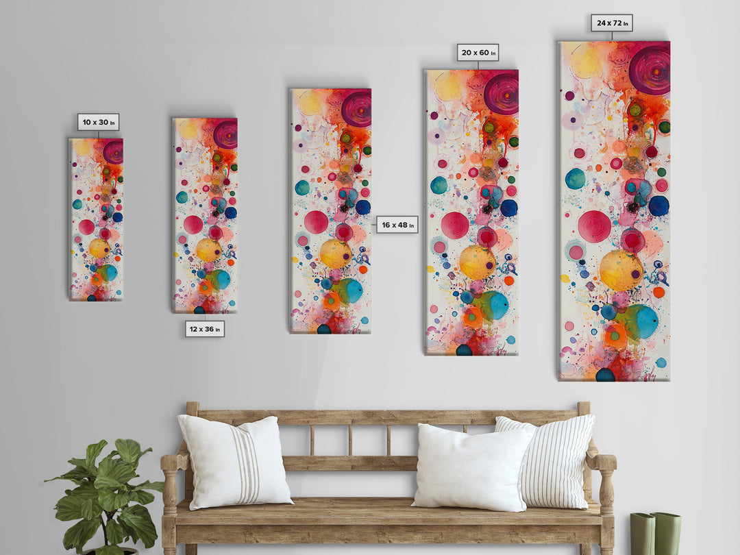 Colorful Abstract Dots Canvas Print Whimsical Art Modern Wall Decor Playful Vertical Art Gift Idea Light Pink Wall Art