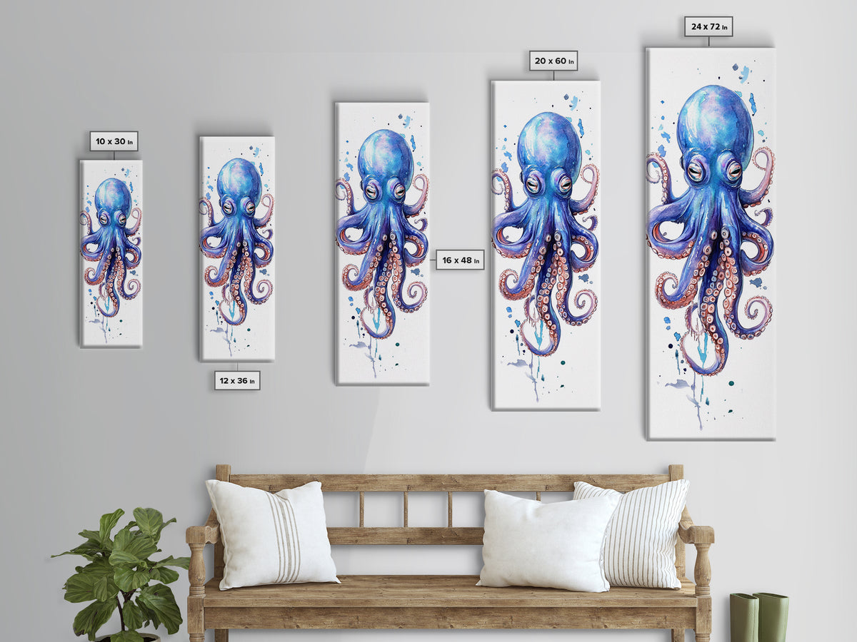 Blue Octopus Art Framed Canvas Print Vibrant Marine Life Decor Whimsical Coastal Nautical Artwork Living Room Statement Piece