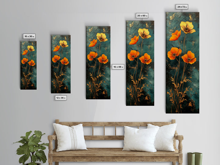 Elegant Poppy Bouquet Framed Canvas Print | California Poppy Art | Botanical Prints | Vertical Art | Rustic Wall Art | Fall Decor