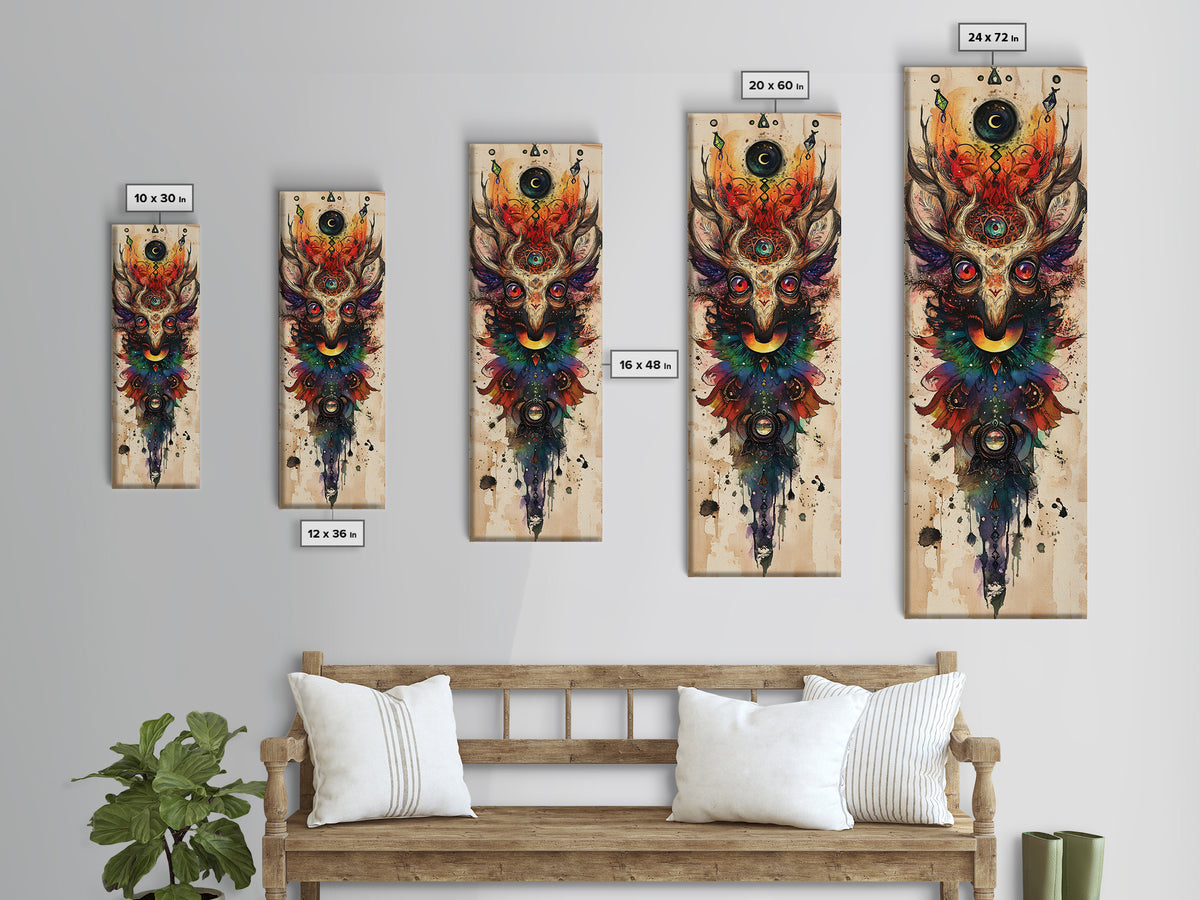Enchanted Deer Canvas Print Featuring Sacred Geometry, Vibrant Color Palette, Boho Art And Ideal Living Room Rustic Wall Decor