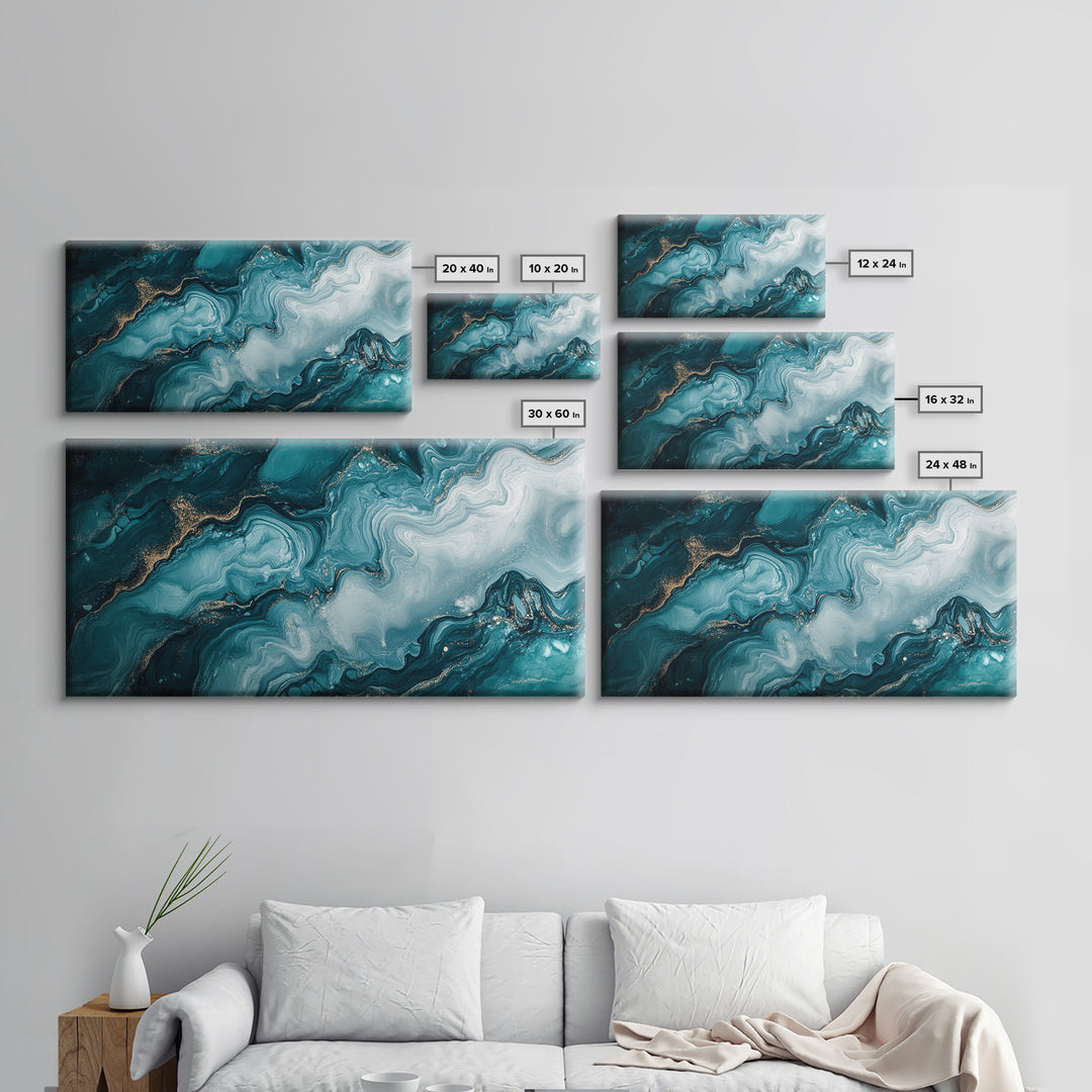 Abstract Teal Fluid Art Canvas Print, Coastal Wall Art, Teal Wall Art, Nautical Decor, Moody Art, Coastal Decor, Living Room Art, Gift Idea