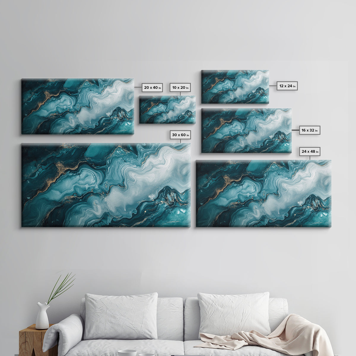 Abstract Teal Fluid Art Canvas Print, Coastal Wall Art, Teal Wall Art, Nautical Decor, Moody Art, Coastal Decor, Living Room Art, Gift Idea