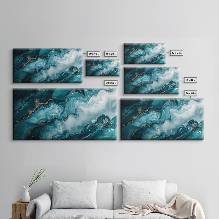 Abstract Teal Fluid Art Canvas Print, Coastal Wall Art, Teal Wall Art, Nautical Decor, Moody Art, Coastal Decor, Living Room Art, Gift Idea