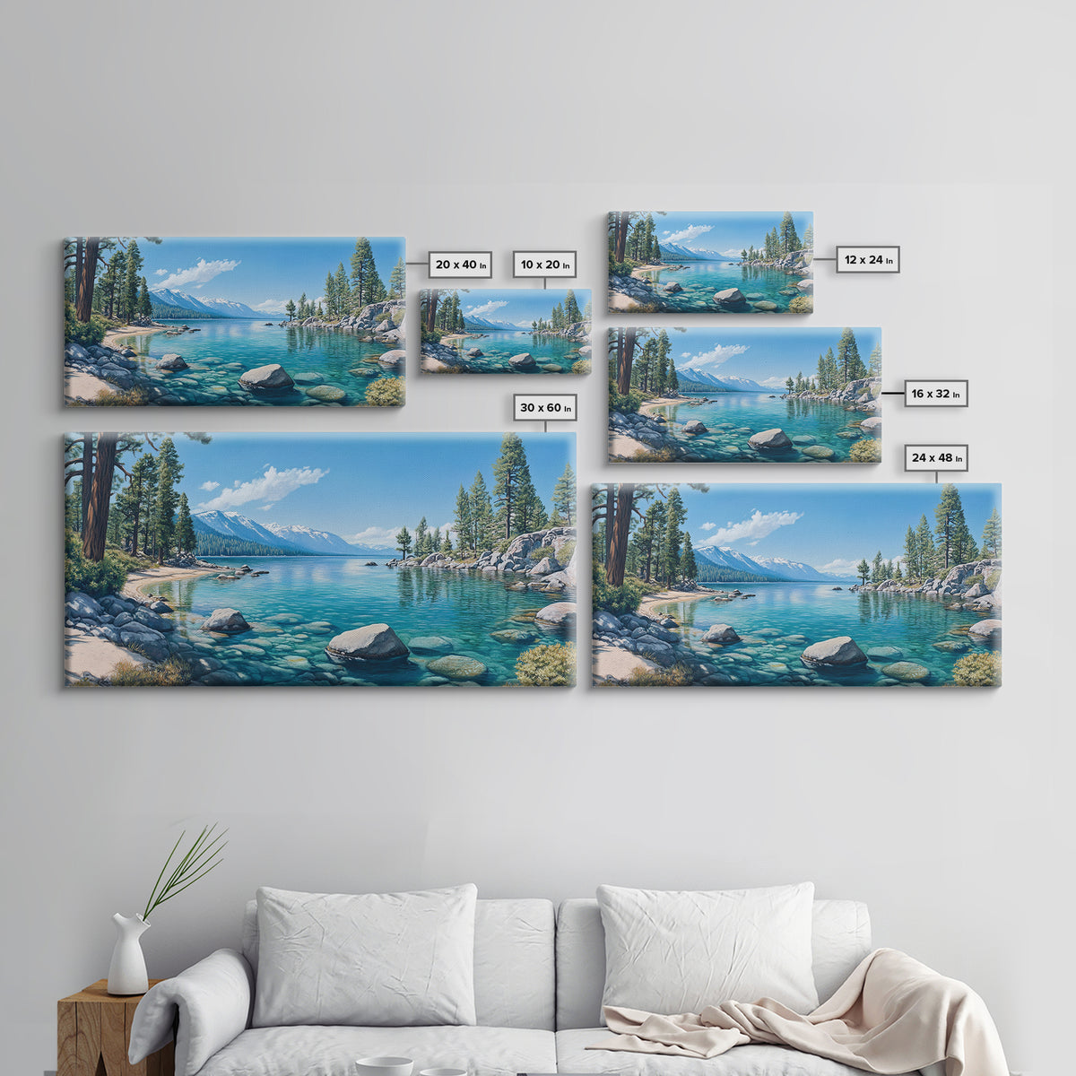 Crystal Clear Lake Canvas Print Lake Tahoe Art Coastal Landscape Artwork Bedroom Decor Horizontal Wall Art Nature Painting Original