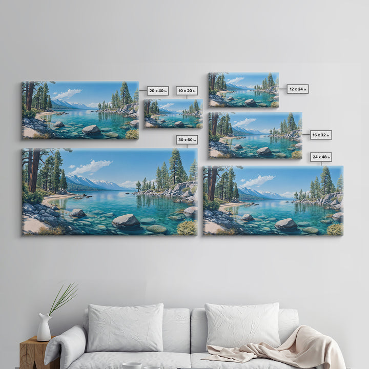 Crystal Clear Lake Canvas Print Lake Tahoe Art Coastal Landscape Artwork Bedroom Decor Horizontal Wall Art Nature Painting Original