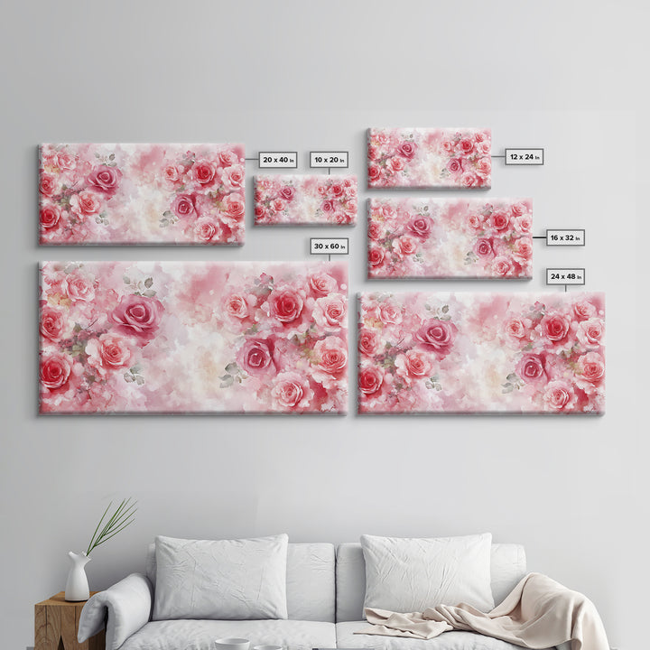 Romantic Rose Painting Framed Canvas Print Featuring Rose Painting and Pink Wall Art Botanical Prints Rustic Art Living Room Decor