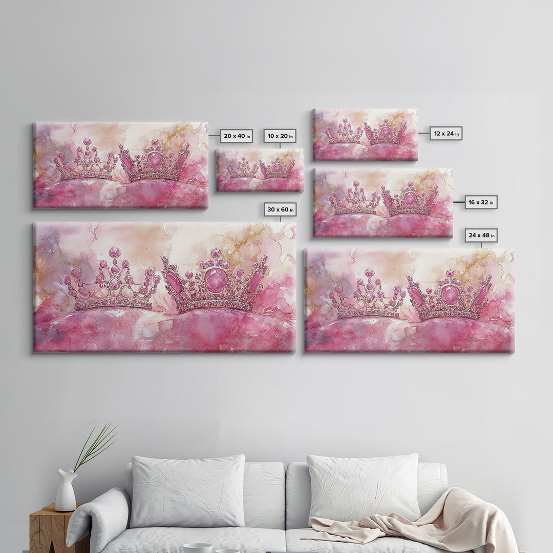 Royal Crown Canvas Print, Pink Jewel Artwork, Glamorous Feminine Style, Bedroom Wall Decor, Princess Themed Whimsical Art Gift Idea