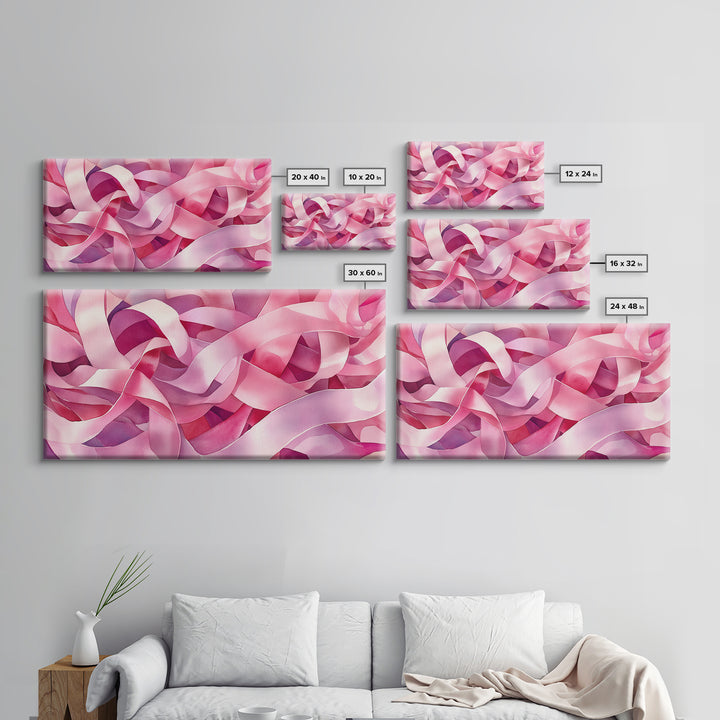 Pink Ribbons Canvas Print | Abstract Art | Light Pink Wall Art | Whimsical Minimalist Decor | Feminine Bedroom Canvas Print