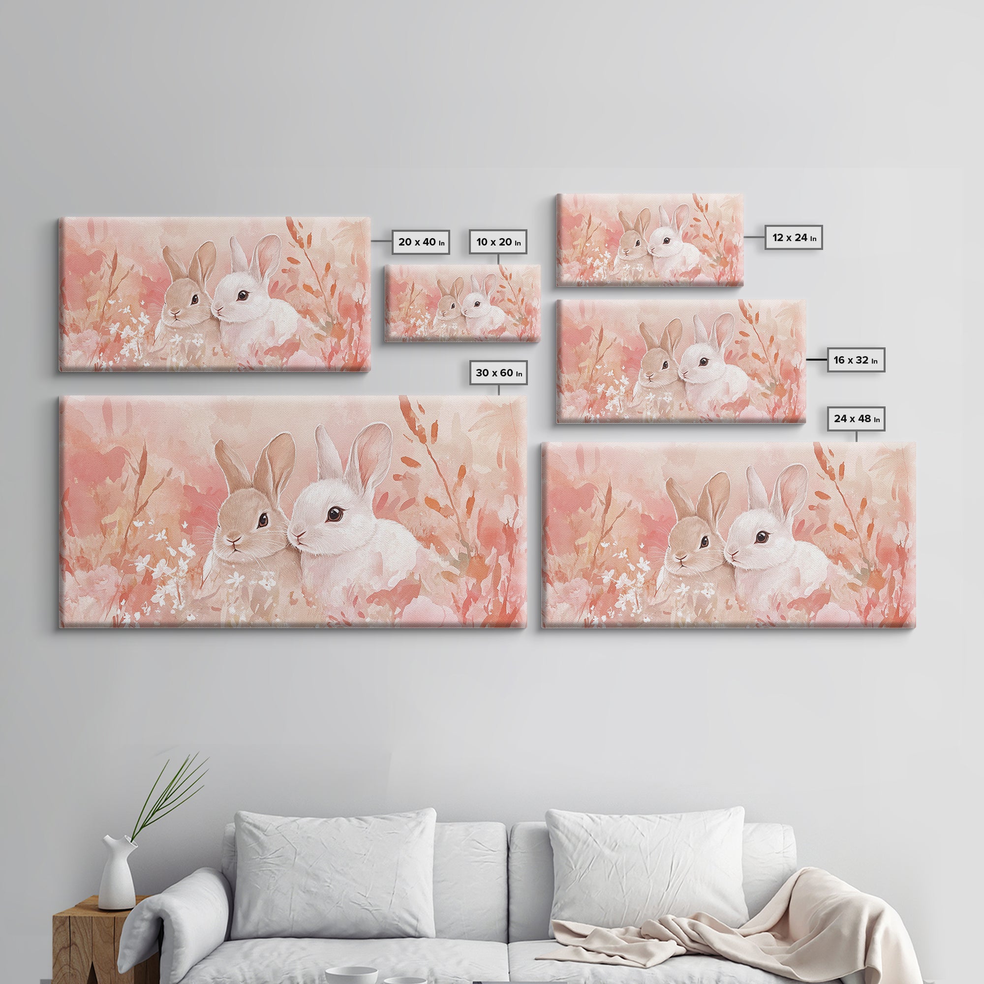 Bunny Art Canvas Print Pastel Wall Art Whimsical Easter Decor Animal Lovers Gift Idea Cottagecore Living Room Art Soft Aesthetic