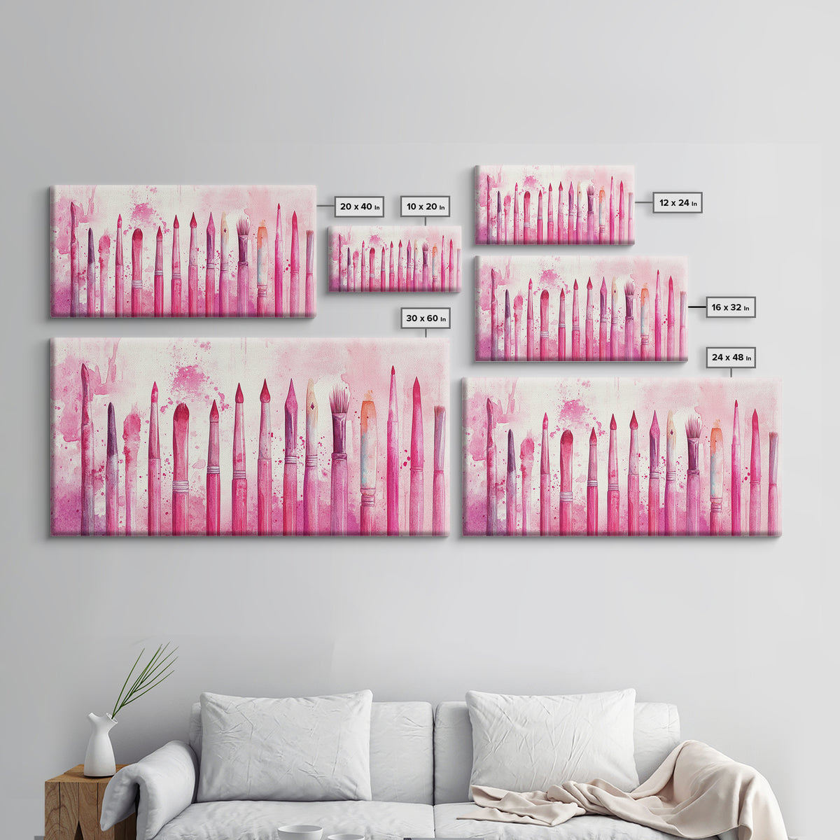 Artistic Brushes Canvas Print Pink Abstract Art Tools Studio Decor Light Pink Wall Art Boho Minimalist Wabi Sabi Artist Gift Idea