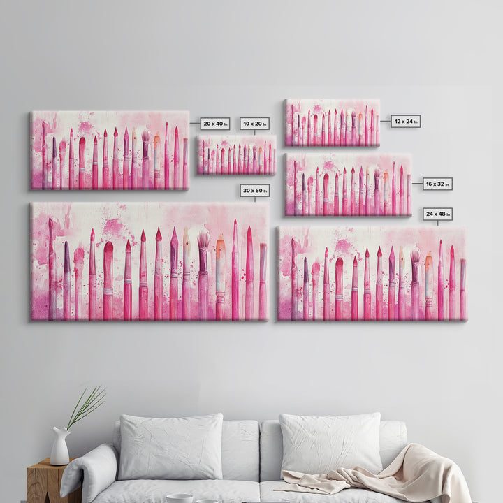 Artistic Brushes Canvas Print Pink Abstract Art Tools Studio Decor Light Pink Wall Art Boho Minimalist Wabi Sabi Artist Gift Idea