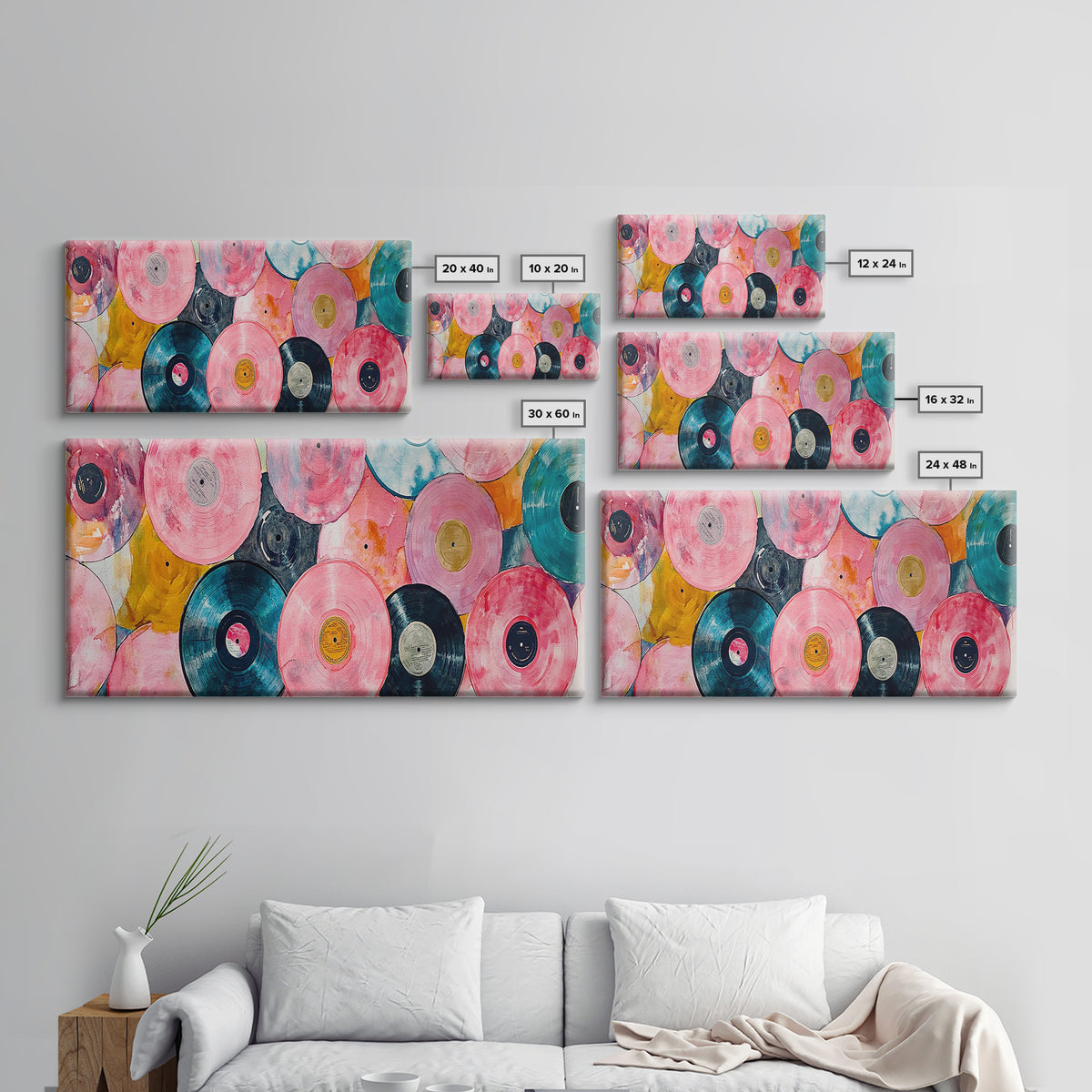 Retro Vinyl Records Canvas Print Lofi Art Chicano Wall Art Skinny Wall Art Living Room Decor Music Gift Idea Bedroom Art