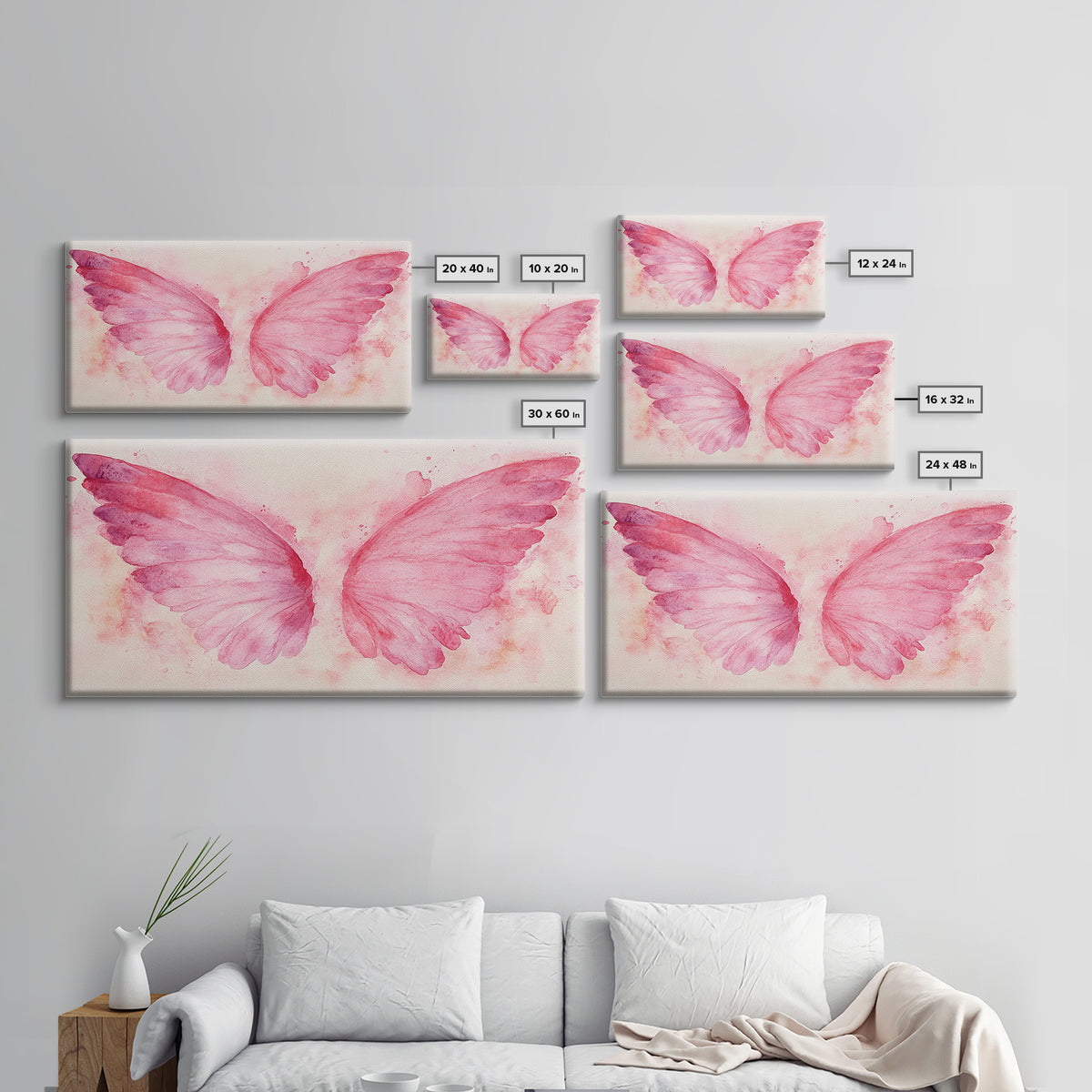 Angel Wings Canvas Print Whimsical Art Light Pink Wall Art Angel Art Prints Bedroom Decor Above Bed Wall Art Gift Idea