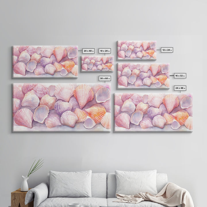Coastal Seashell Canvas Print, Nautical Wall Art, Coastal Decor, Rustic Beach Art, Light Pink Shell Painting, Coastal Landscape Art Gift