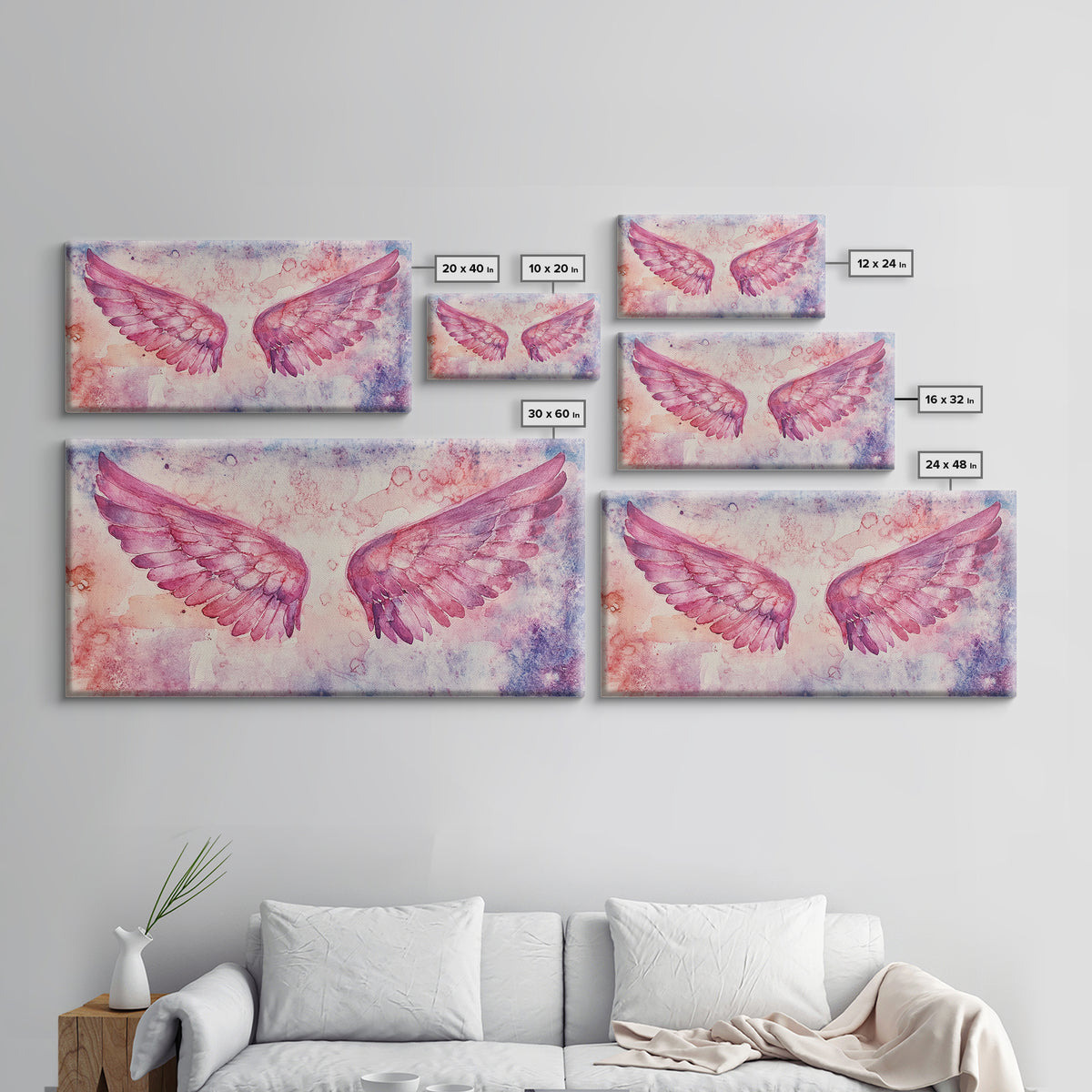 Angel Wings Canvas Print Dark Angels Wall Art Pink Abstract Art Light Pink Wall Art Moody Artwork Whimsical Art Bedroom Decor