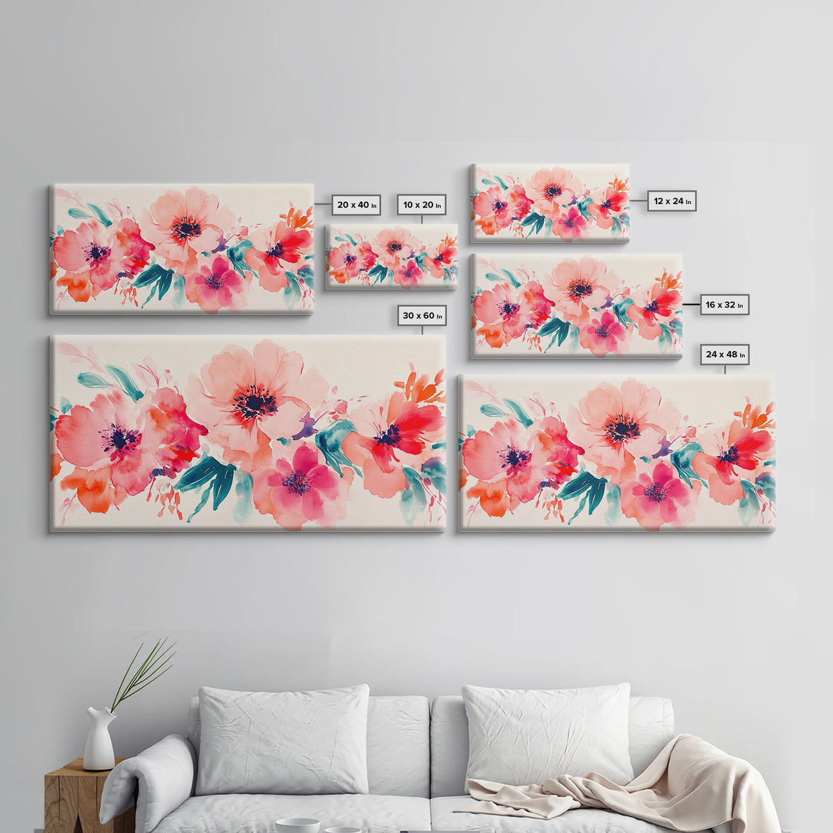 Bright Wildflower Canvas Print | Pink Orange Botanical Art | Nature Inspired Wall Decor | Living Room Framed Artwork | Unique Gift Idea