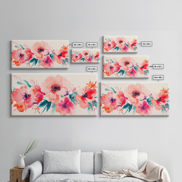 Bright Wildflower Canvas Print | Pink Orange Botanical Art | Nature Inspired Wall Decor | Living Room Framed Artwork | Unique Gift Idea
