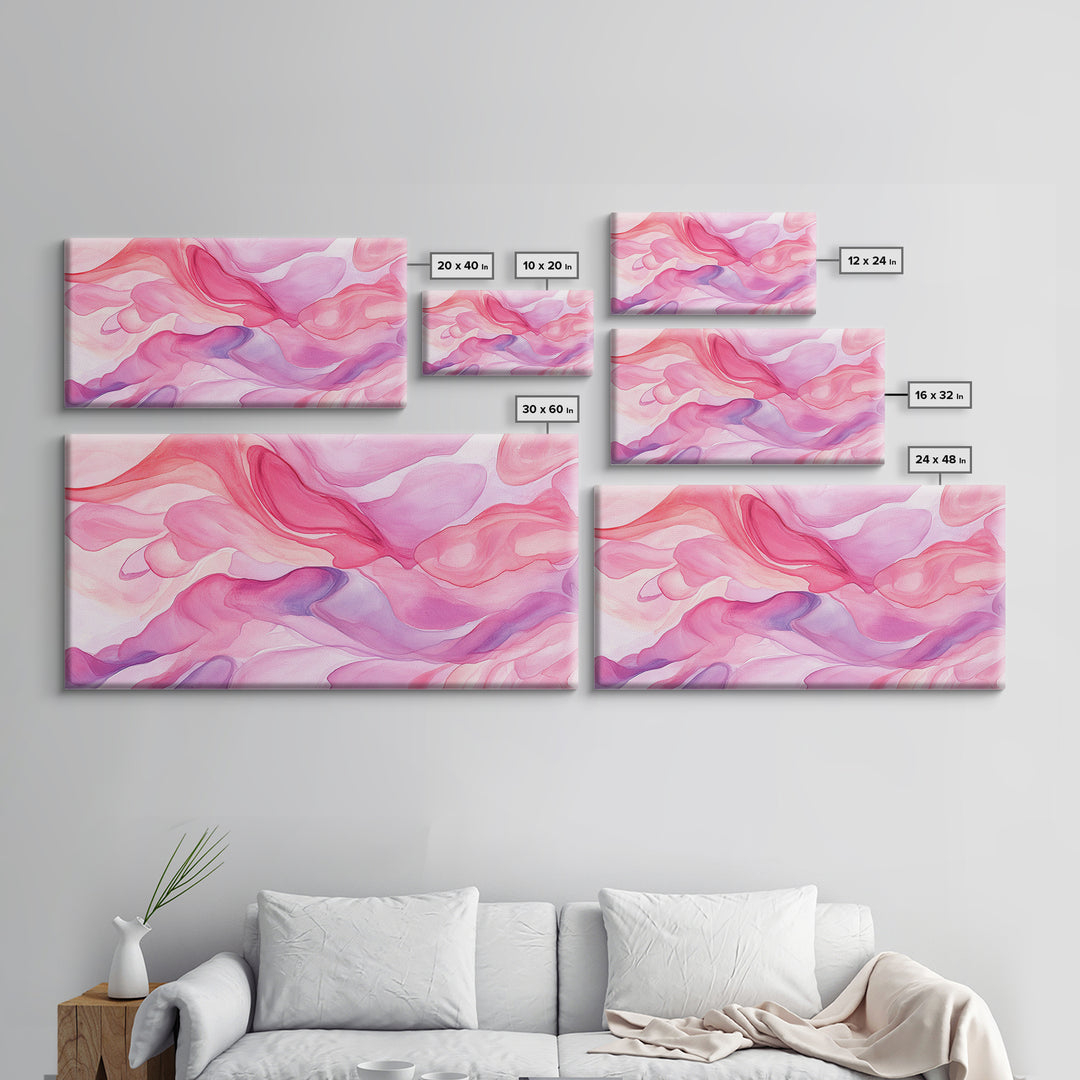 Pink Abstract Flowing Design Canvas Print, Whimsical Minimalist Light Pink Wall Art, Dorm Room Bedroom Art Unique Gift Idea