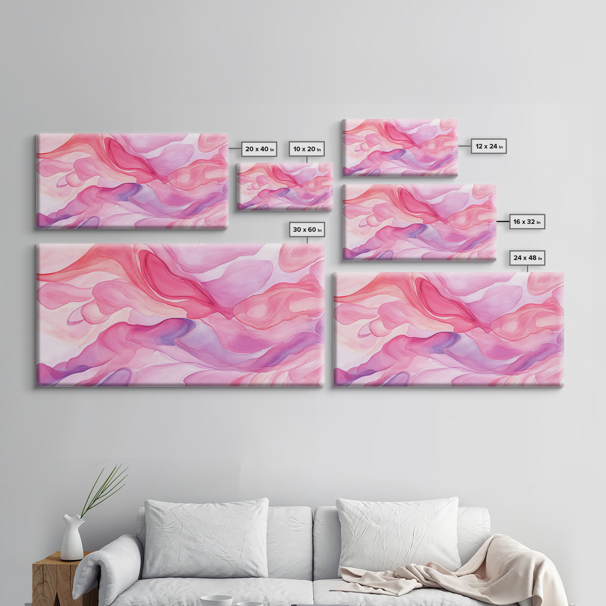 Pink Abstract Flowing Design Canvas Print, Whimsical Minimalist Light Pink Wall Art, Dorm Room Bedroom Art Unique Gift Idea
