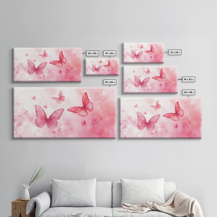 Pink Butterflies Canvas Print, Whimsical Art, Light Pink Wall Art, Feminine and Romantic Decor, Bedroom or Living Room Gift Idea